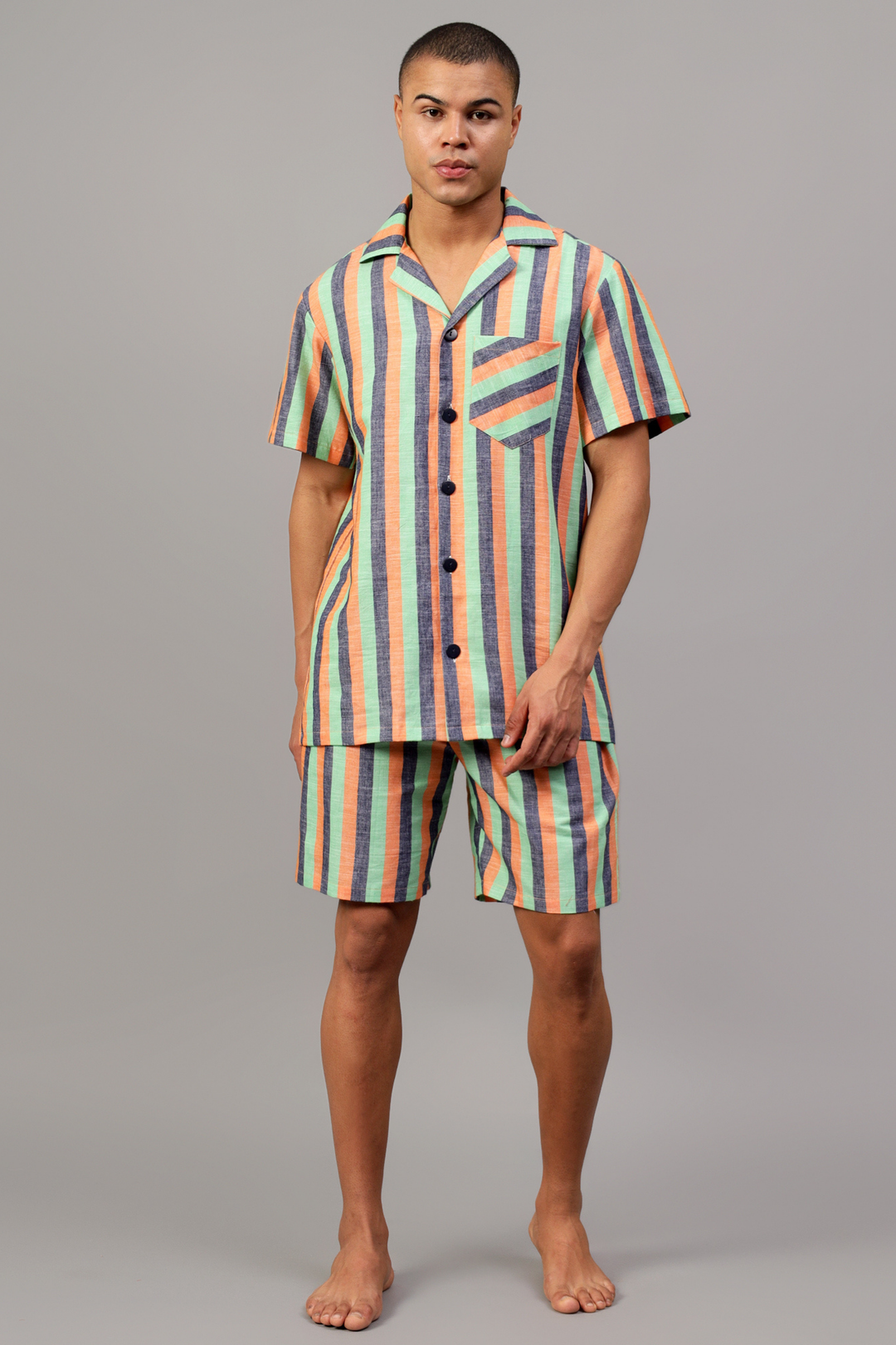 Mint Orange Men Shorts Set