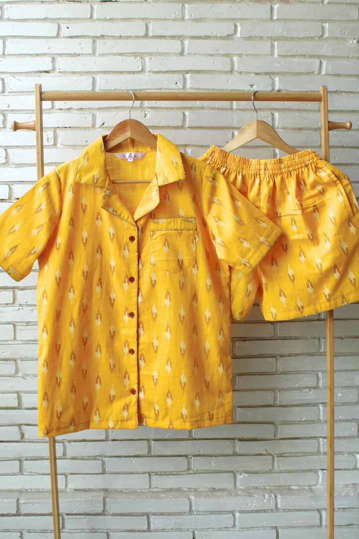 Yellow Ikkat Shorts Set
