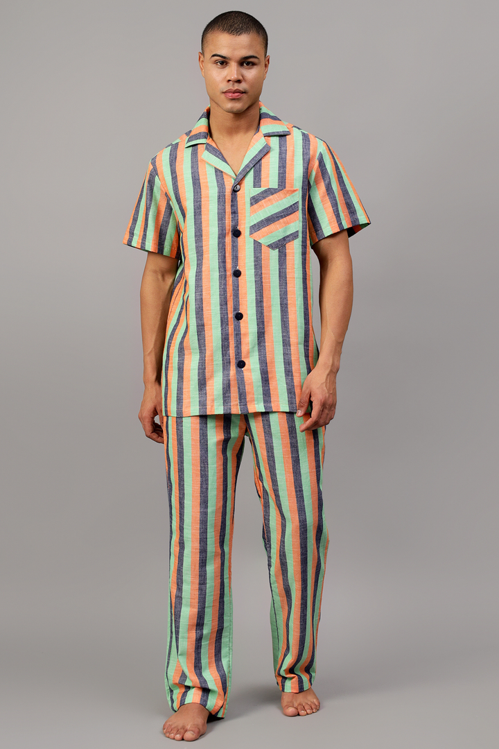 Mint Orange Men Night Suit Set