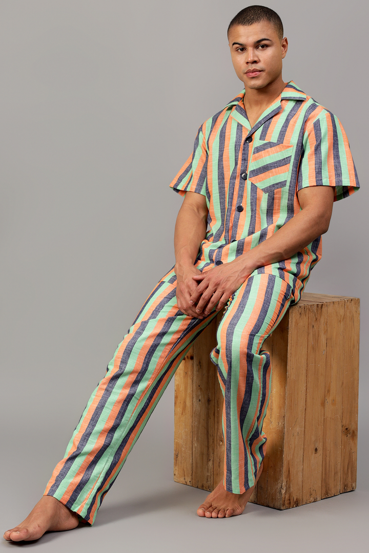 Mint Orange Men Night Suit Set