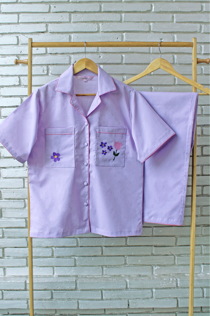 Lavender Bloom Braless Night Suit Set