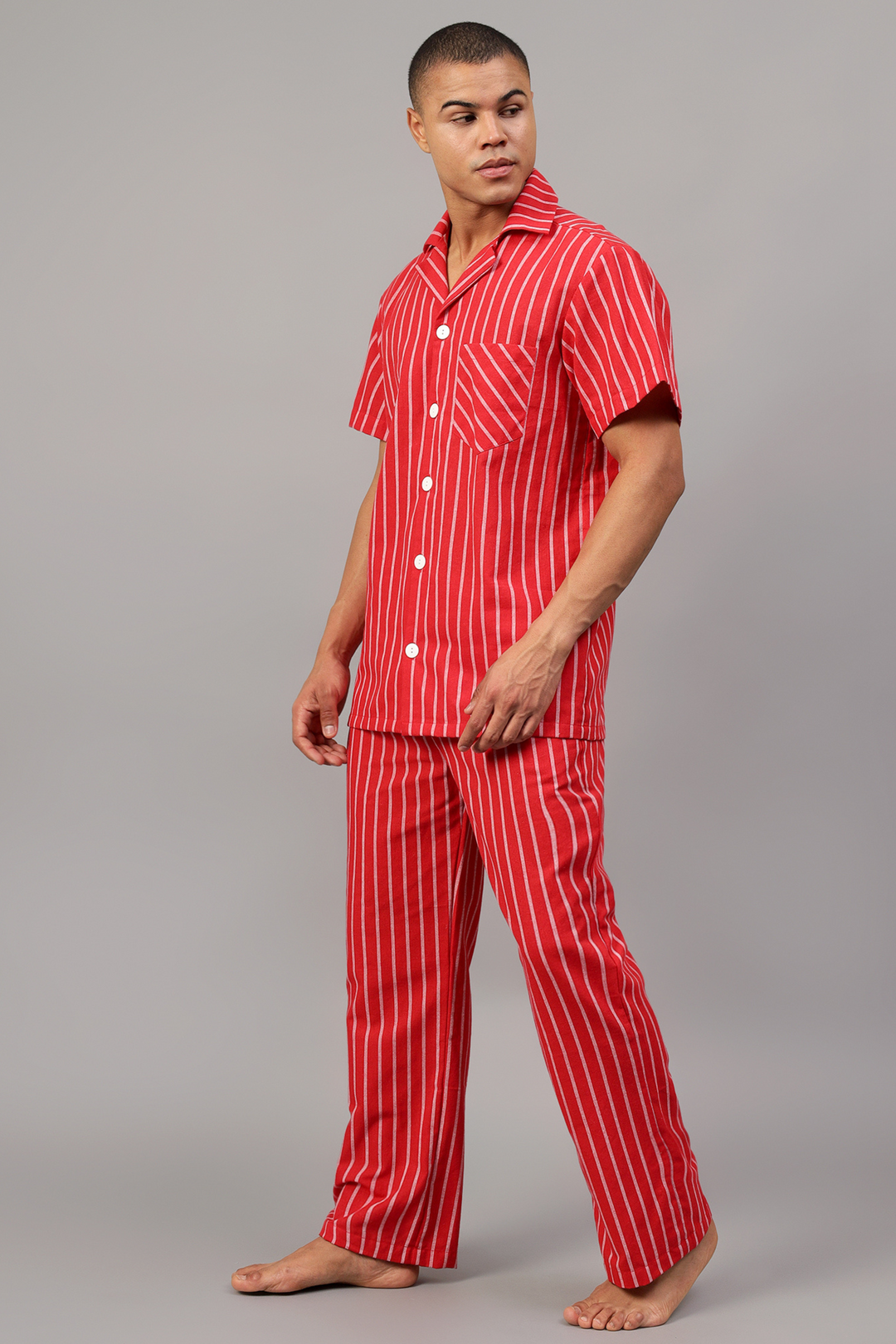 Red Stripes Men Night Suit Set