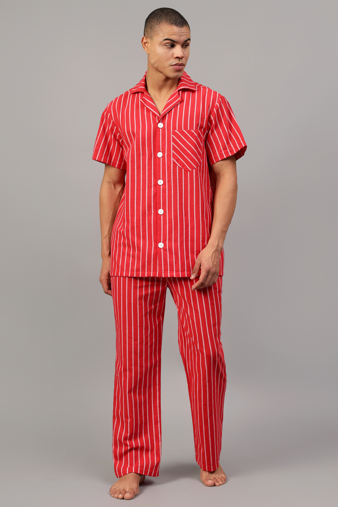 Red Stripes Men Night Suit Set