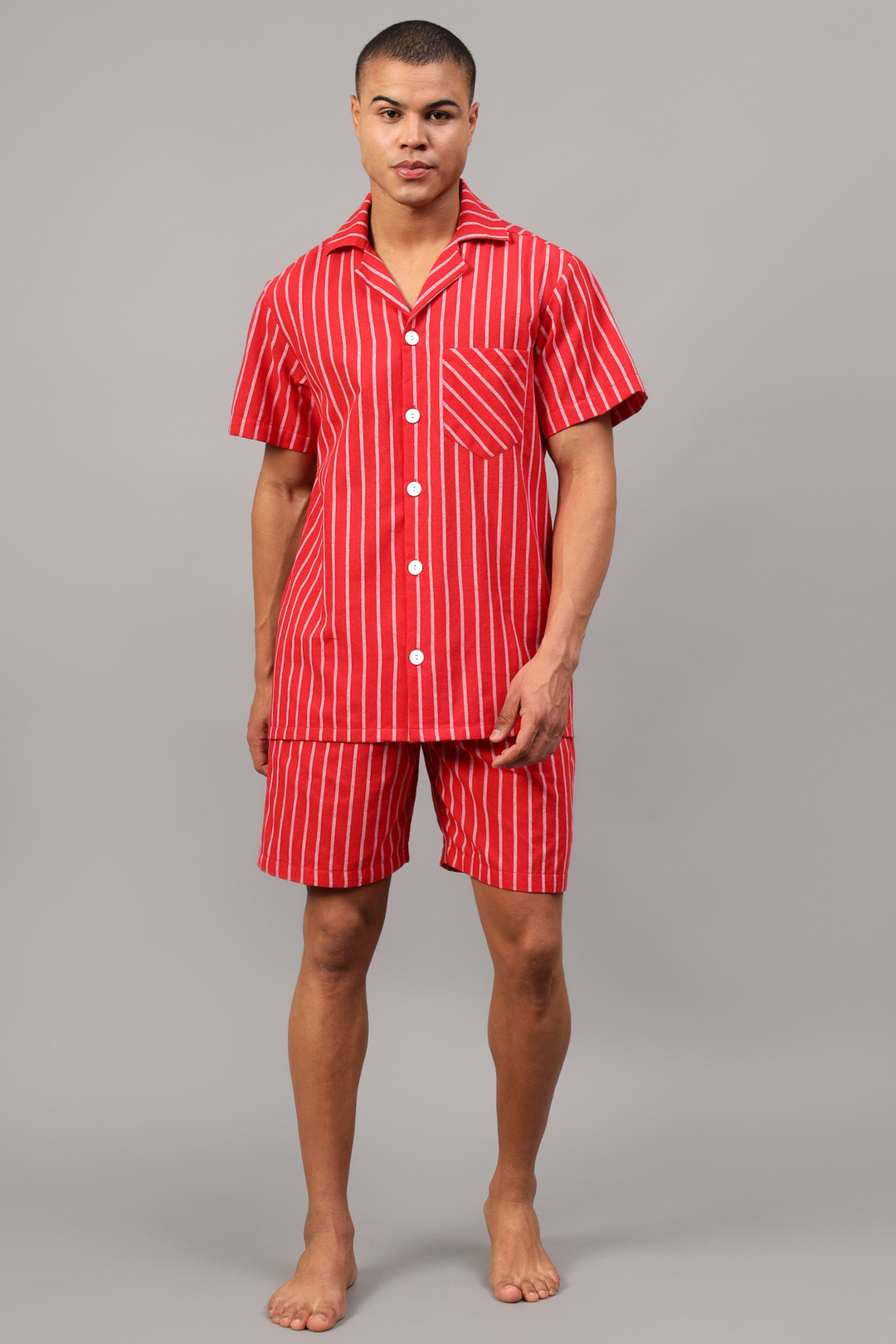 Red Stripes Men Shorts Set