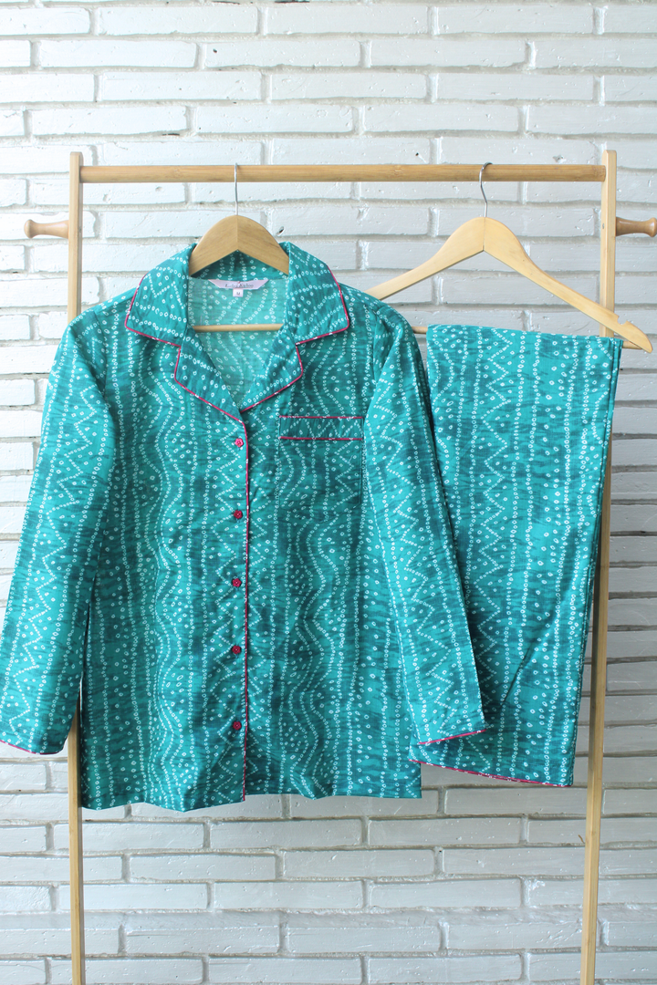 Teal Bandhani Night Suit Set