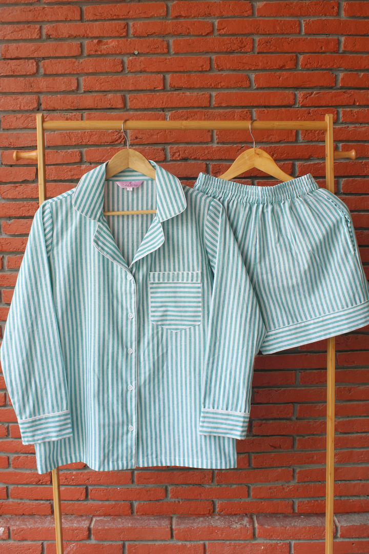 Minty Stripes Shorts Set