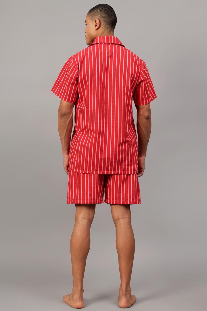 Red Stripes Men Shorts Set