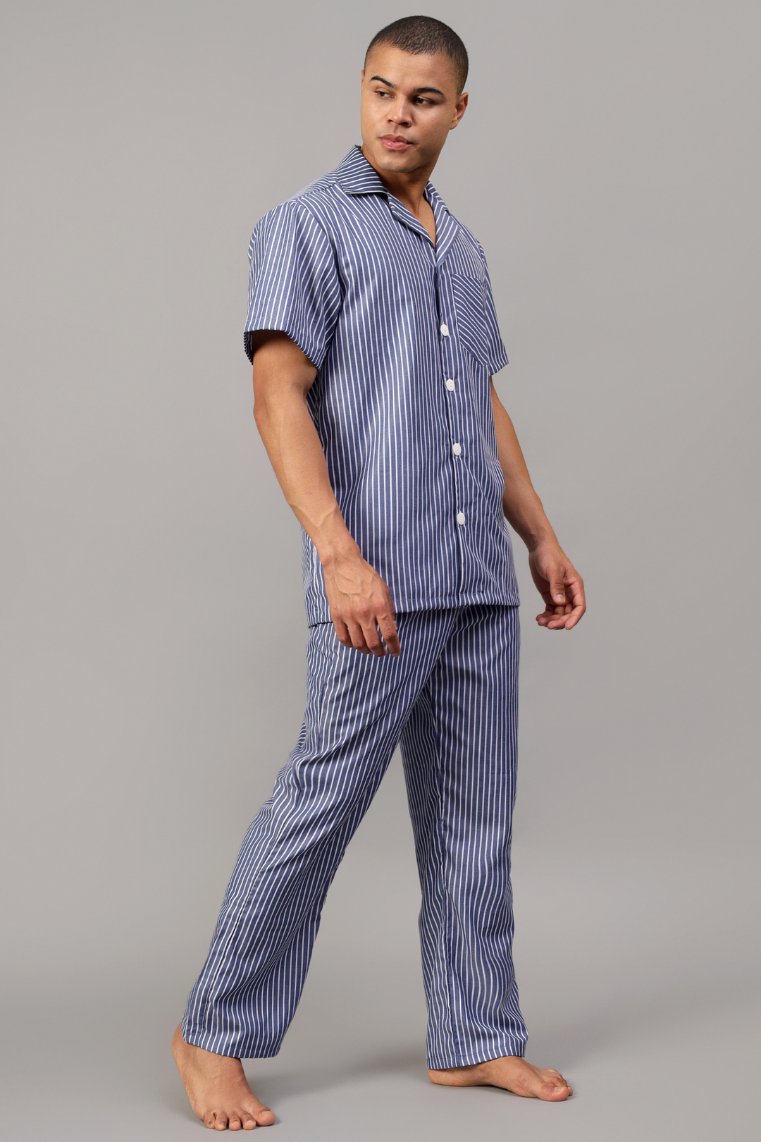 Majestic Blue Men Night Suit Set - Main Image
