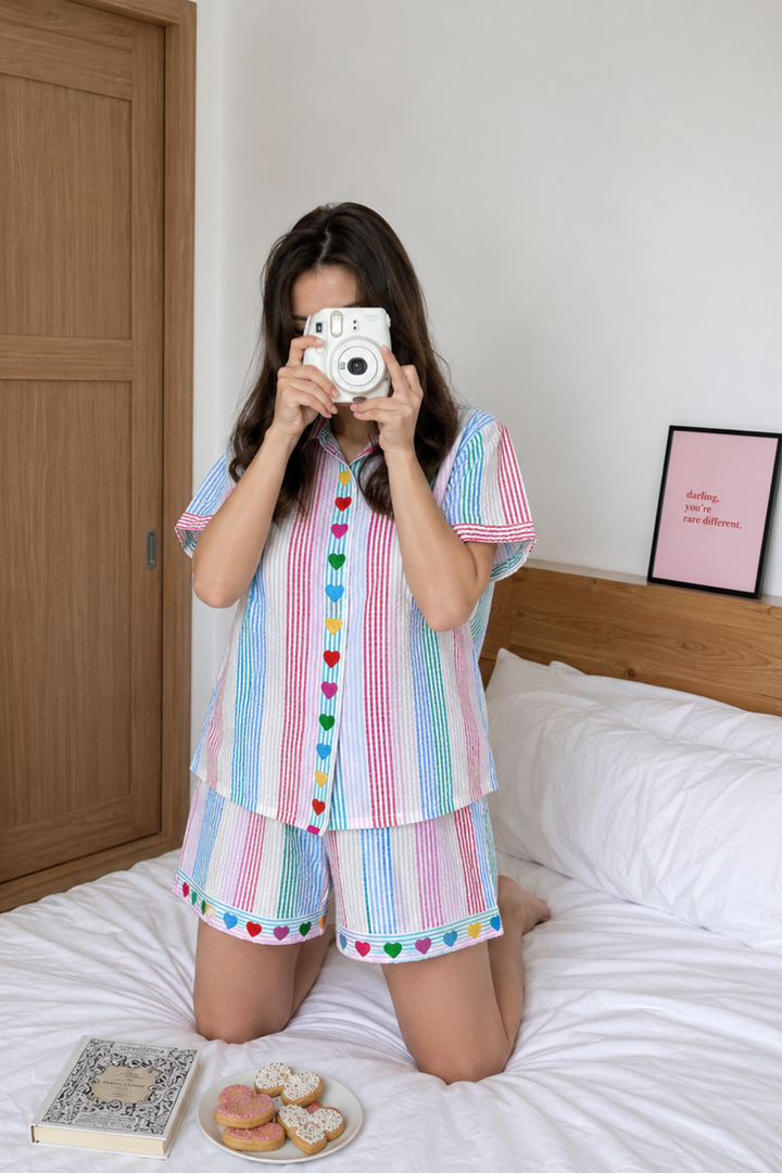 Rainbow Hearts Shorts Set
