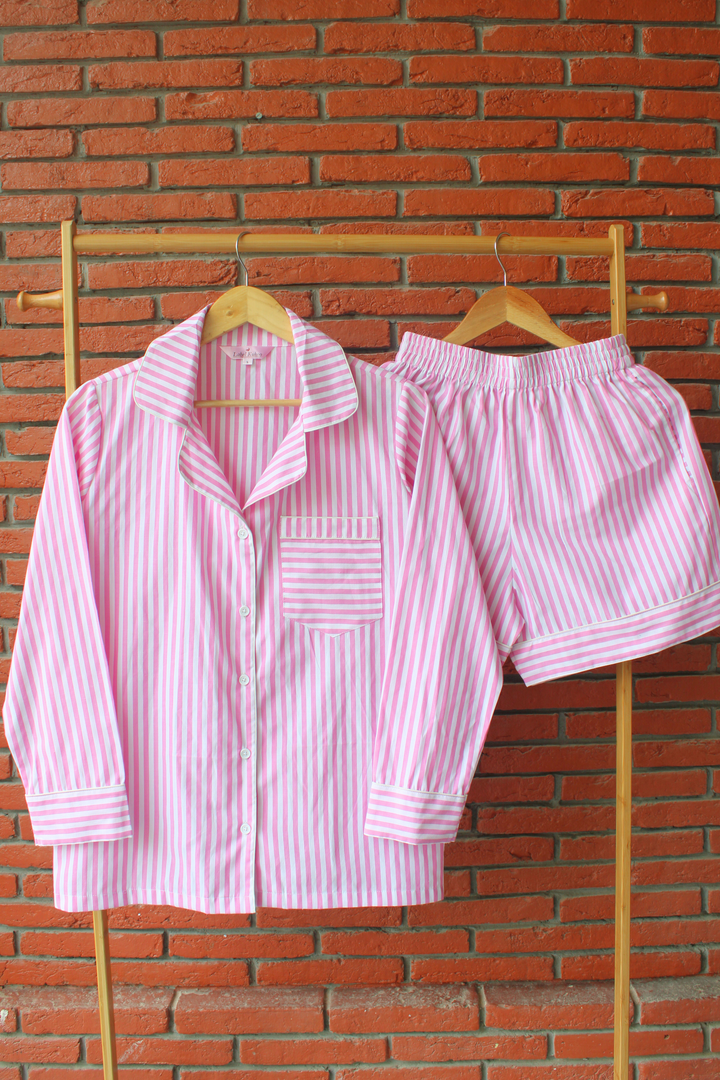 Rosy Stripes Shorts Set