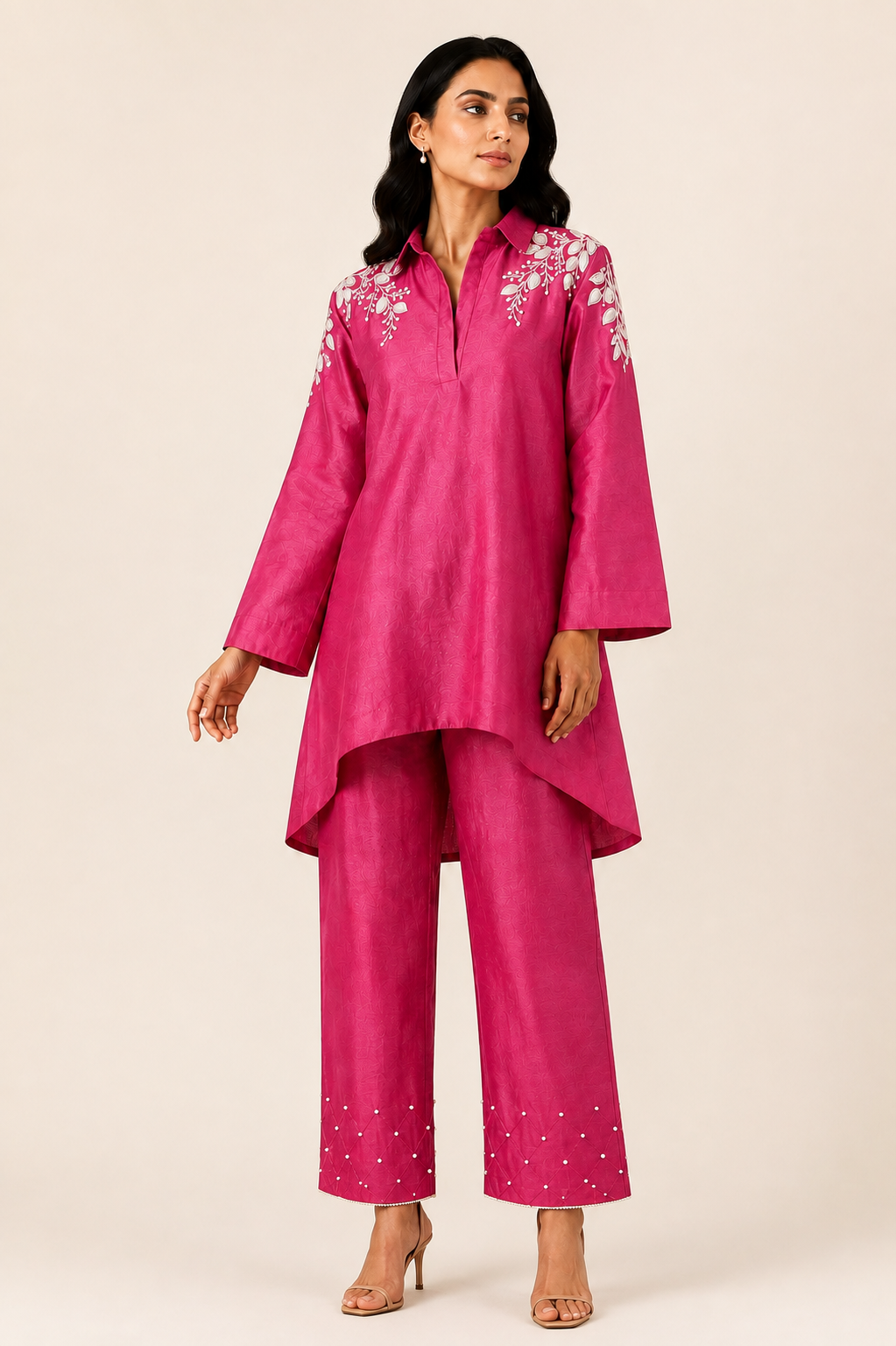 Spring Garden Kurta Set (Fuchsia)