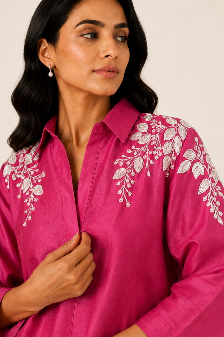 Spring Garden Kurta Set (Fuchsia)