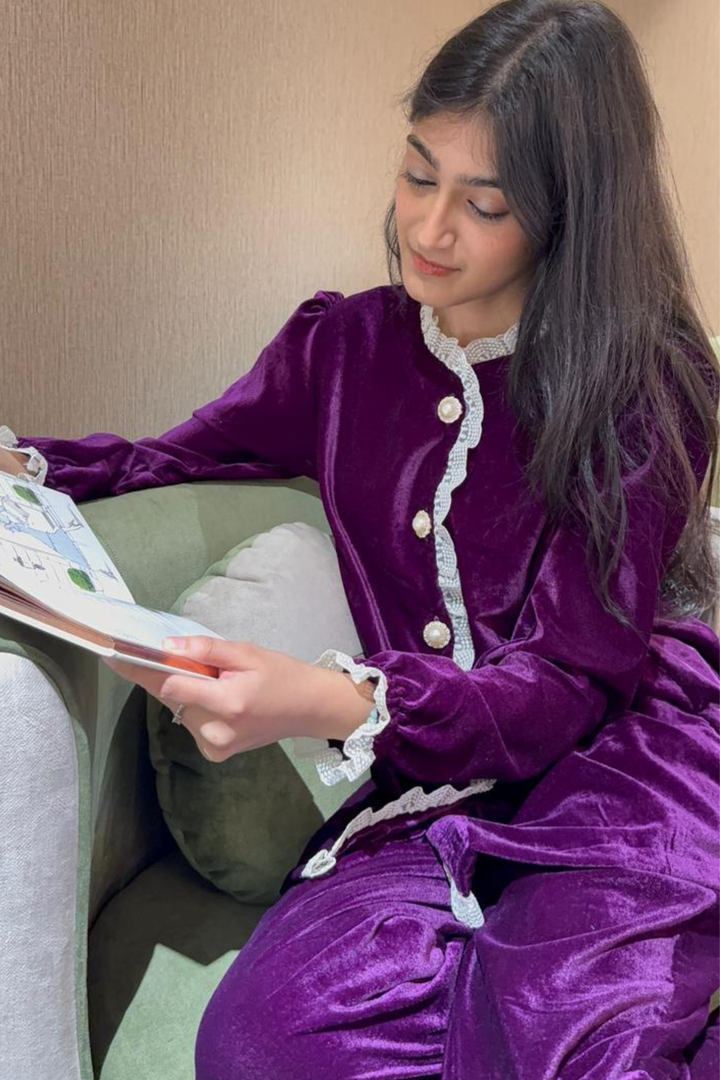 Amethyst Velvet Night Suit Set (Purple)