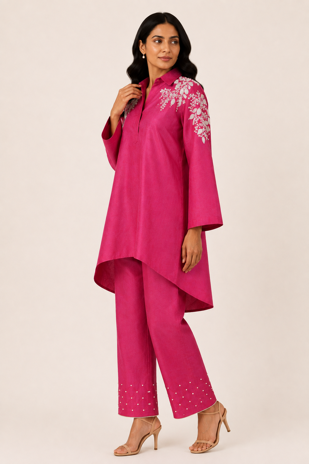 Spring Garden Kurta Set (Fuchsia)