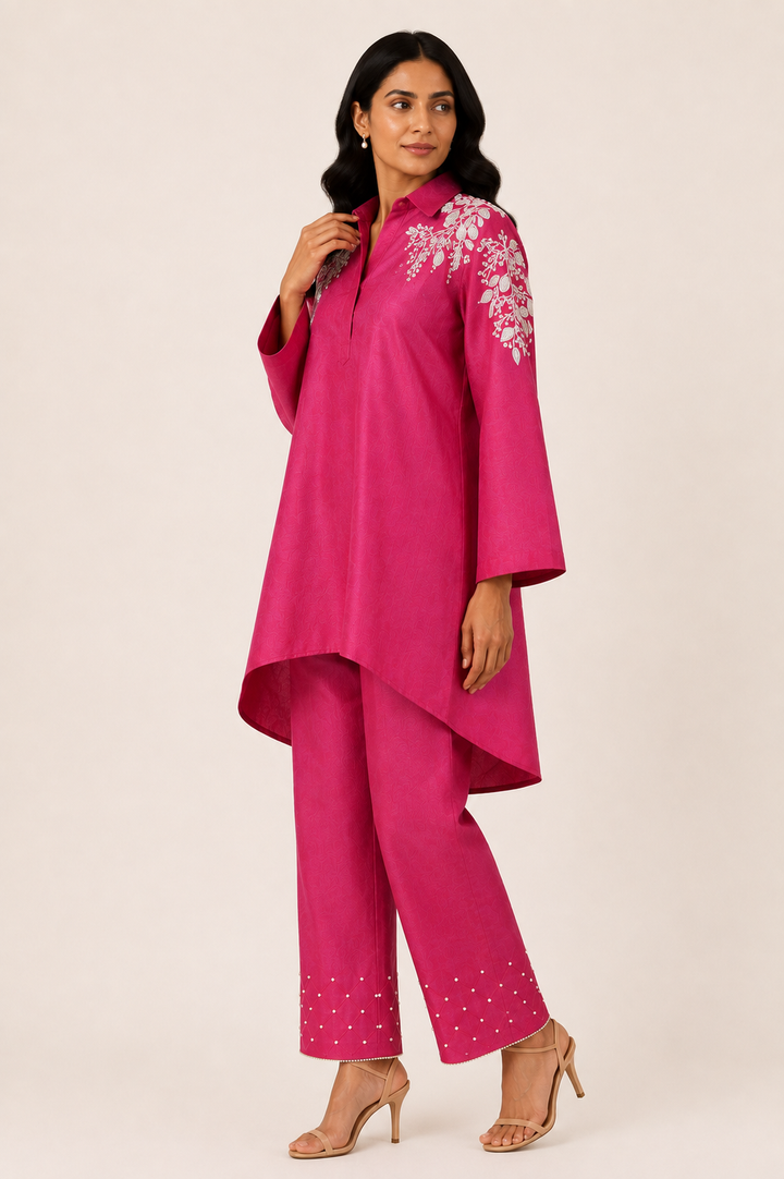 Spring Garden Kurta Set (Fuchsia)