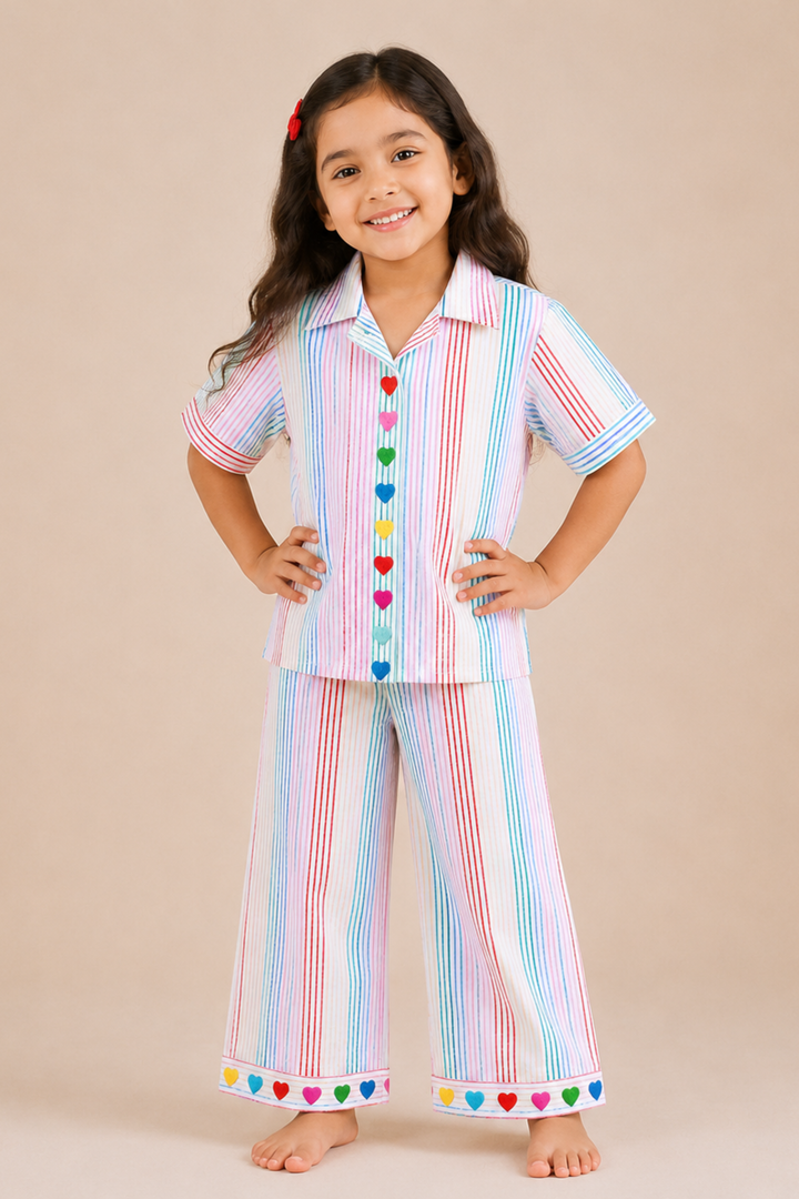 Rainbow Hearts Kids Night Suit Set (Girl)
