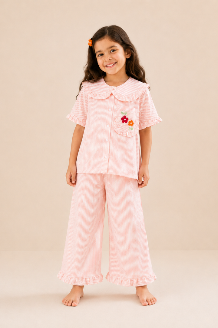 Peach Blossom Kids Night Suit Set (Girl)