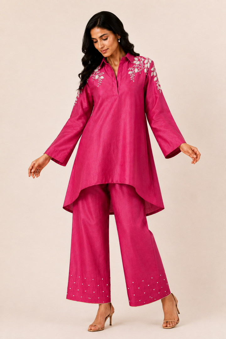 Spring Garden Kurta Set (Fuchsia)