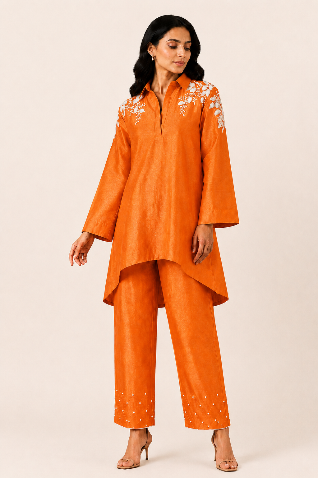 Spring Garden Kurta Set (Orange)