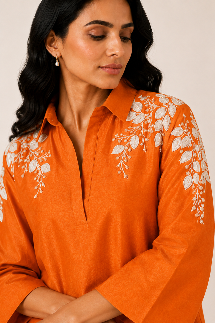 Spring Garden Kurta Set (Orange)