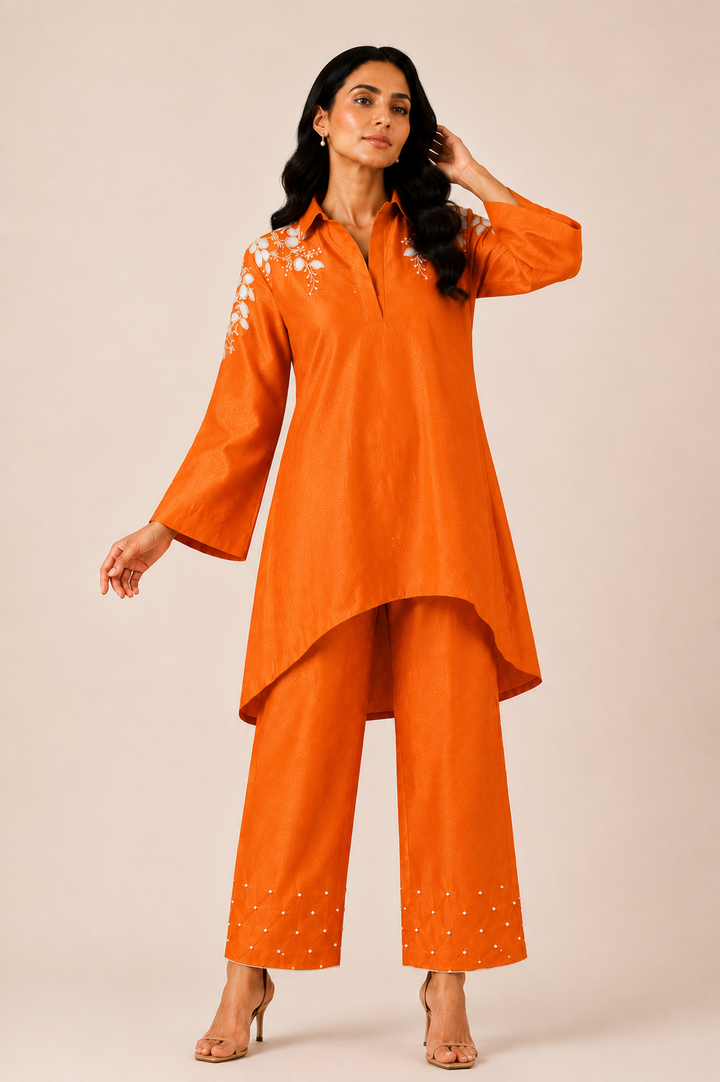 Spring Garden Kurta Set (Orange)