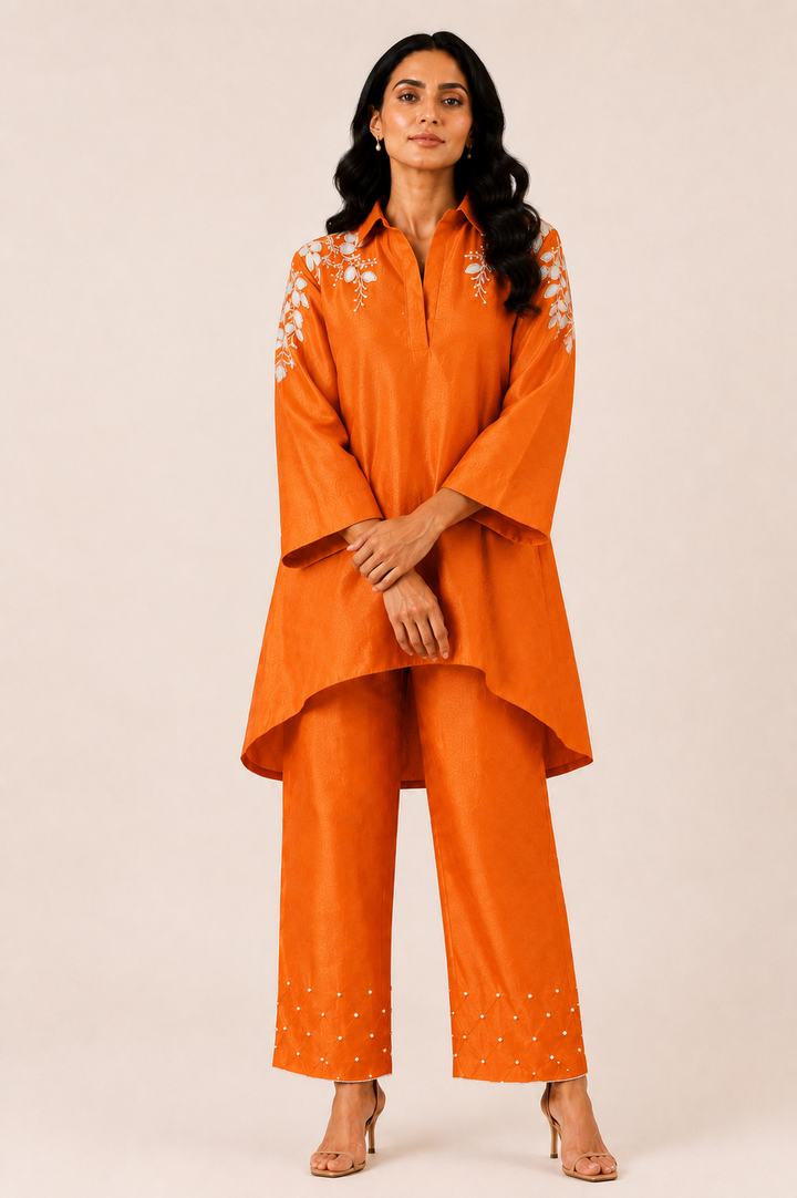 Spring Garden Kurta Set (Orange)