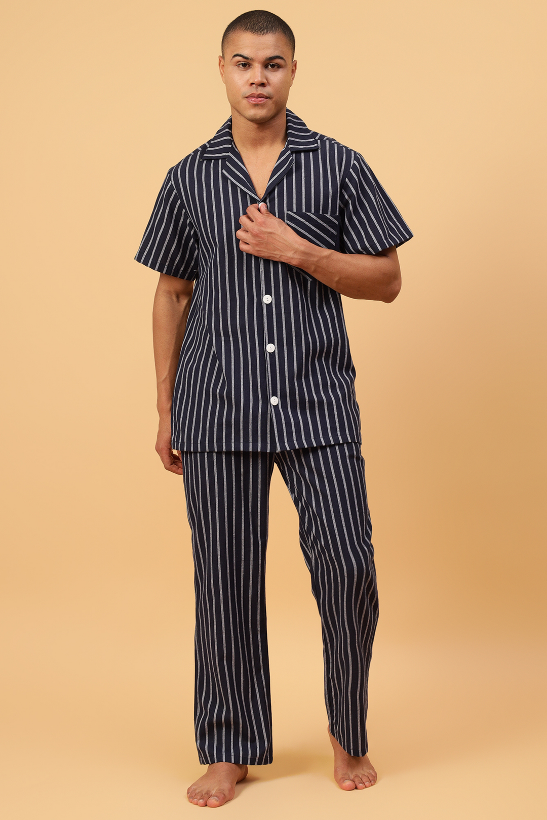 Navy Stripes Men Night Suit Set