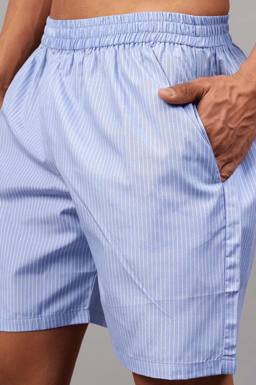 Buy Stylish Light Blue Striped Men Shorts Set 100 Cotton Label Kuhoo