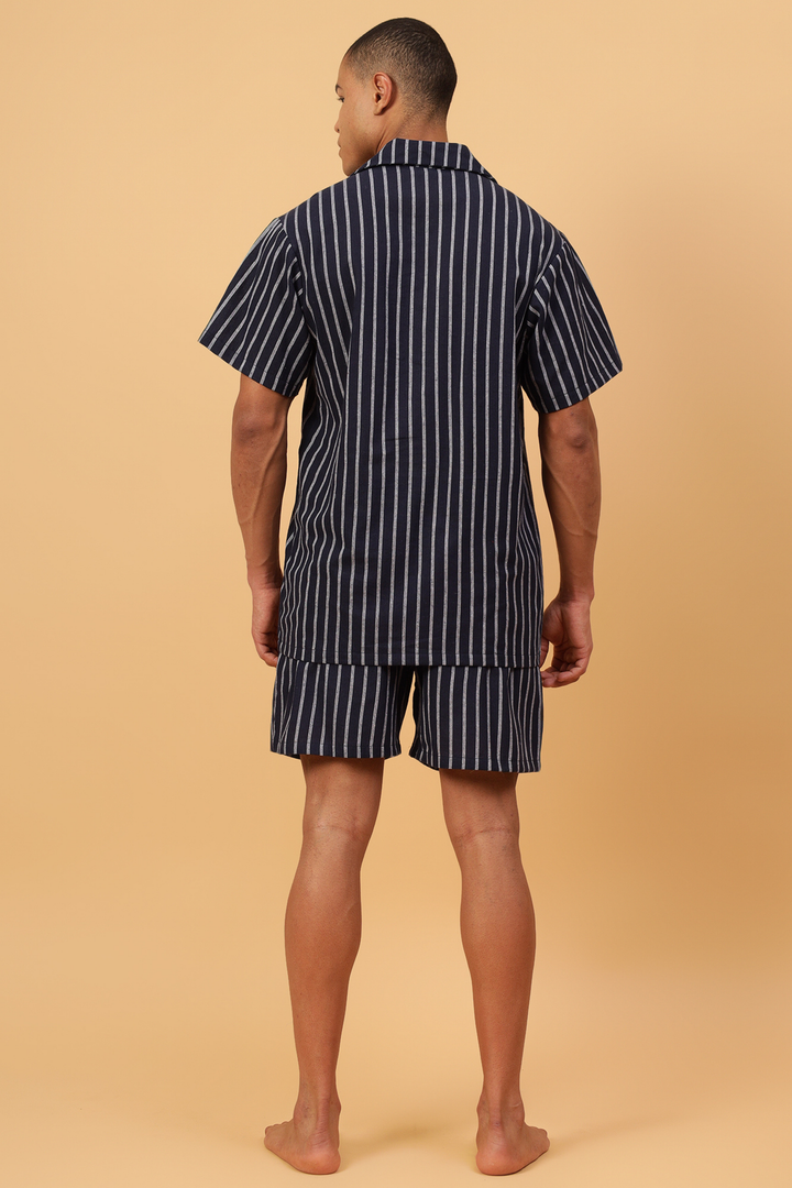 Navy Stripes Men Shorts Set