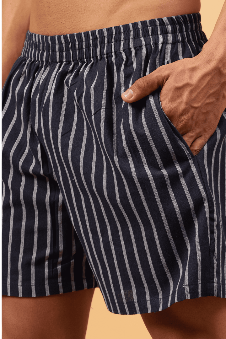 Navy Stripes Men Shorts Set