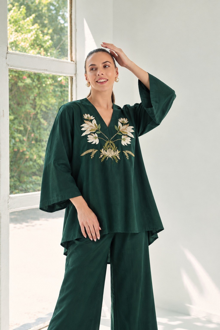 Blooming Garden Co-ord Set (Bottle Green)