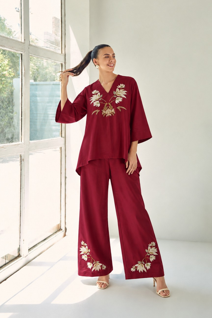 Blooming Garden Co-ord Set (Maroon)