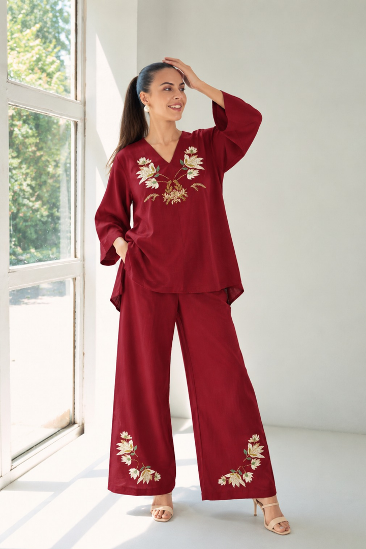 Blooming Garden Co-ord Set (Maroon)