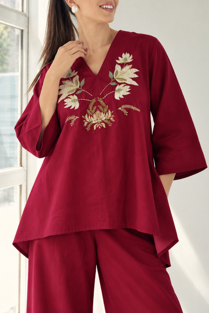 Blooming Garden Co-ord Set (Maroon)