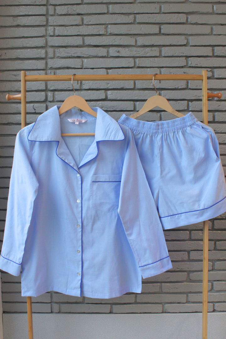 Light Blue Stripes Shorts Set