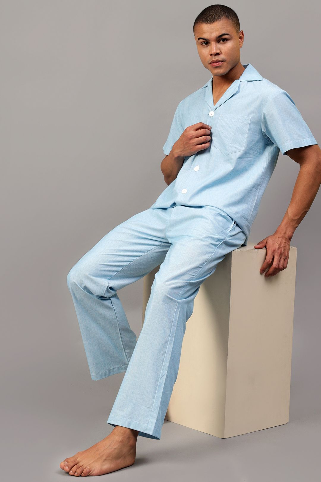 Turquoise Men Night Suit Set