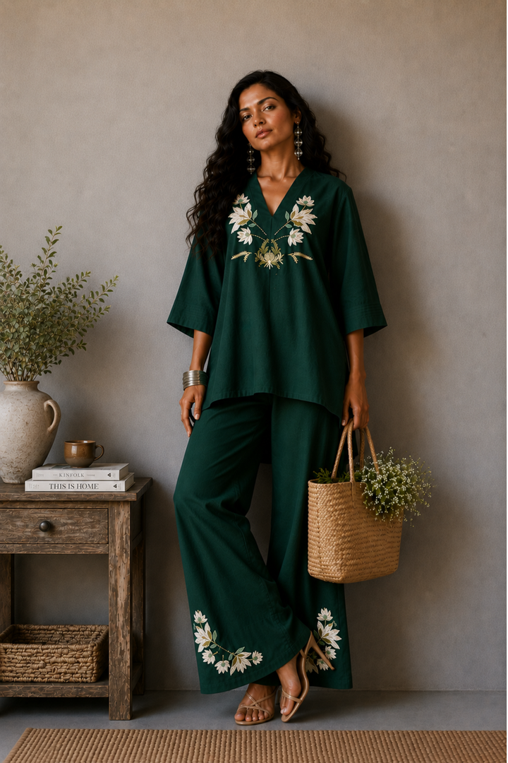 Blooming Garden Co-ord Set (Bottle Green)
