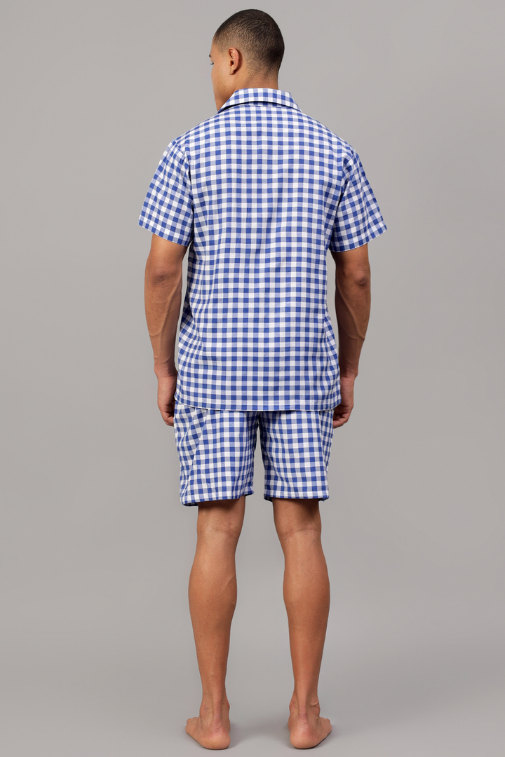 Blue Gingham Men Shorts Set