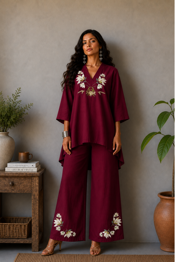 Blooming Garden Co-ord Set (Maroon)