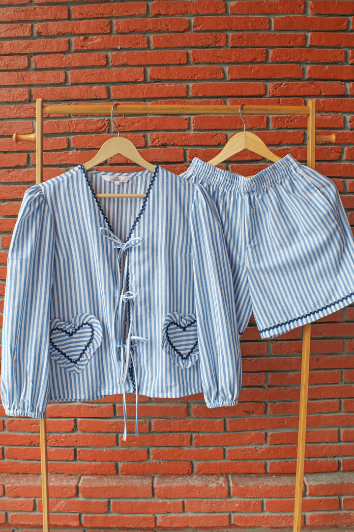 Aqua Hearts Shorts Set