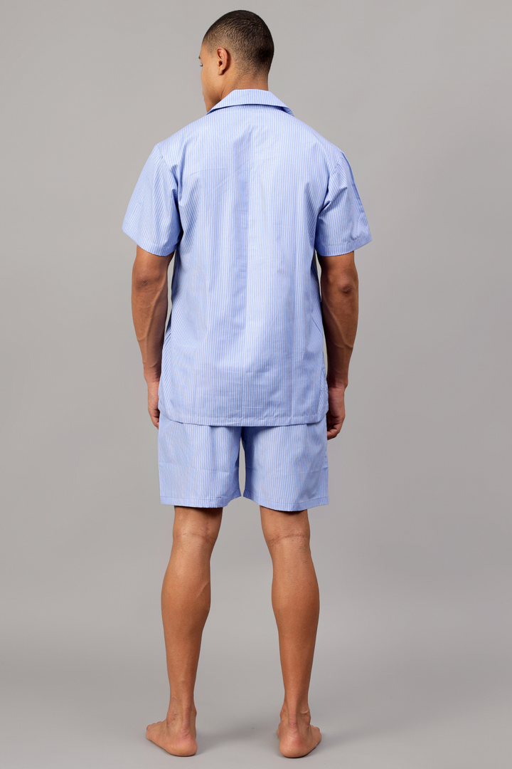 Light Blue Striped Men Shorts Set