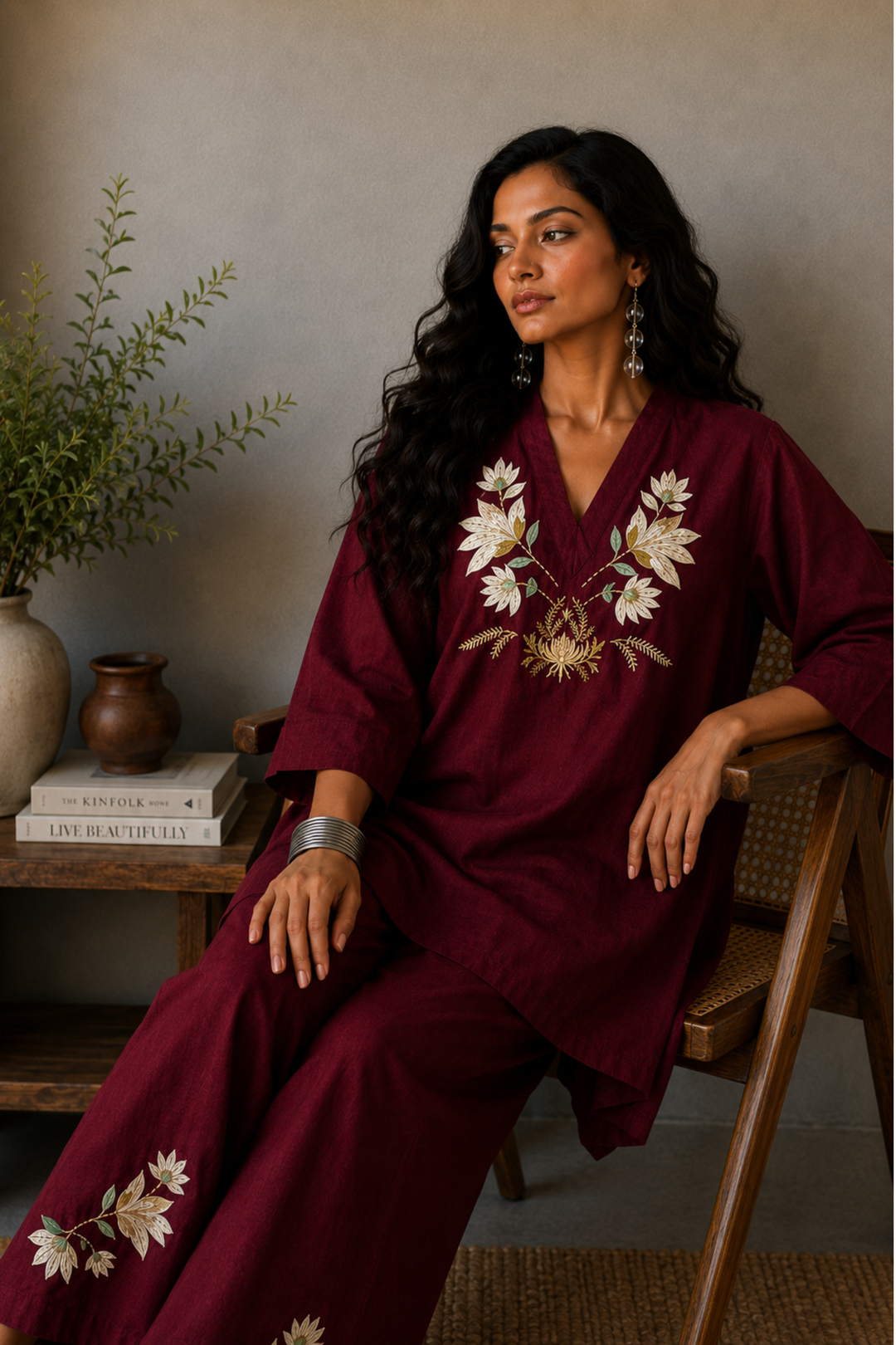 Blooming Garden Co-ord Set (Maroon)