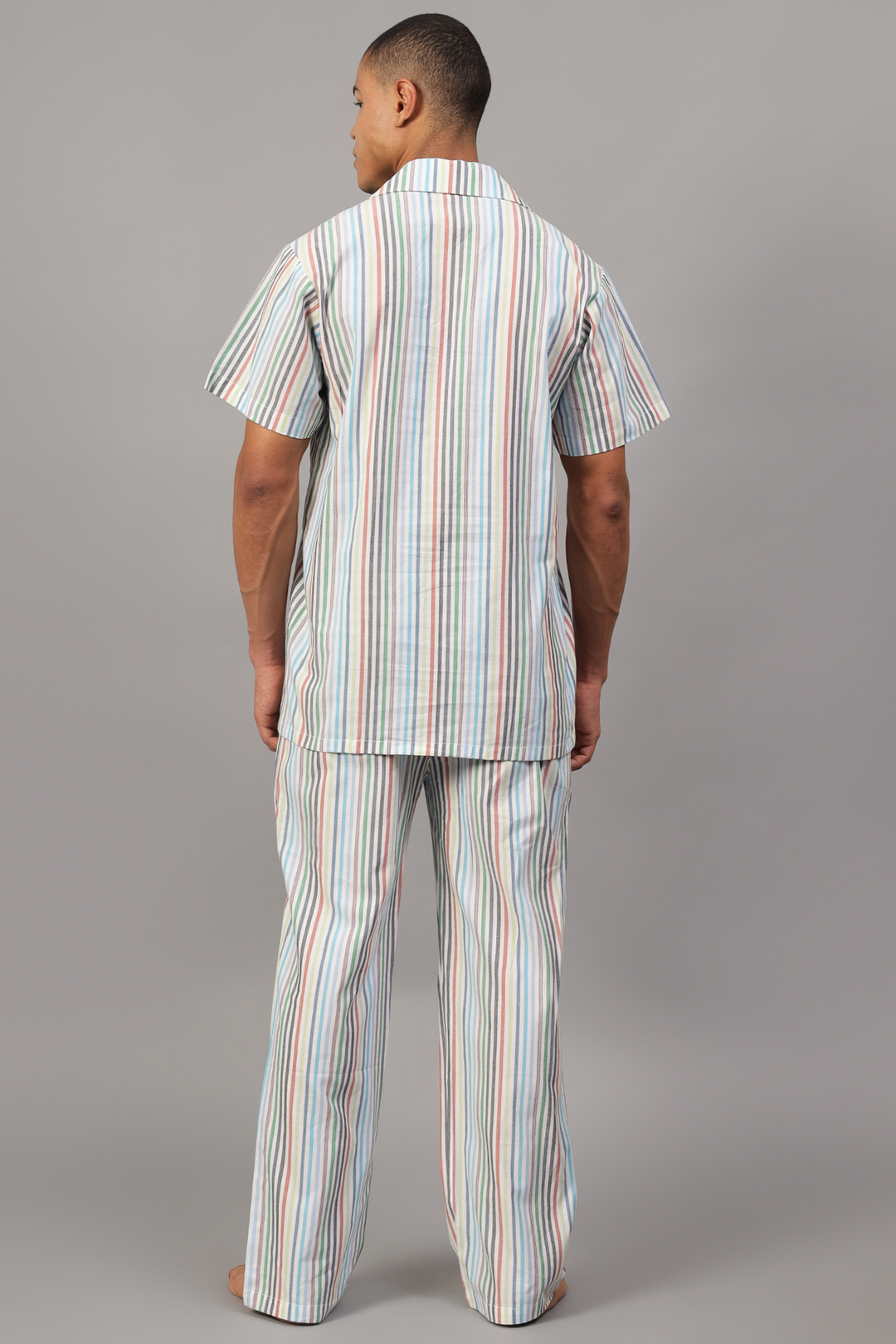 Multicoloured Stripes Men Night Suit Set