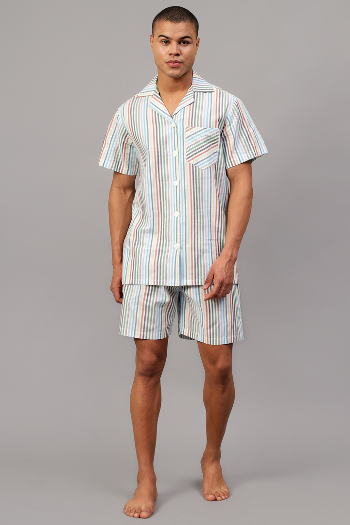 Multicoloured Stripes Men Shorts Set