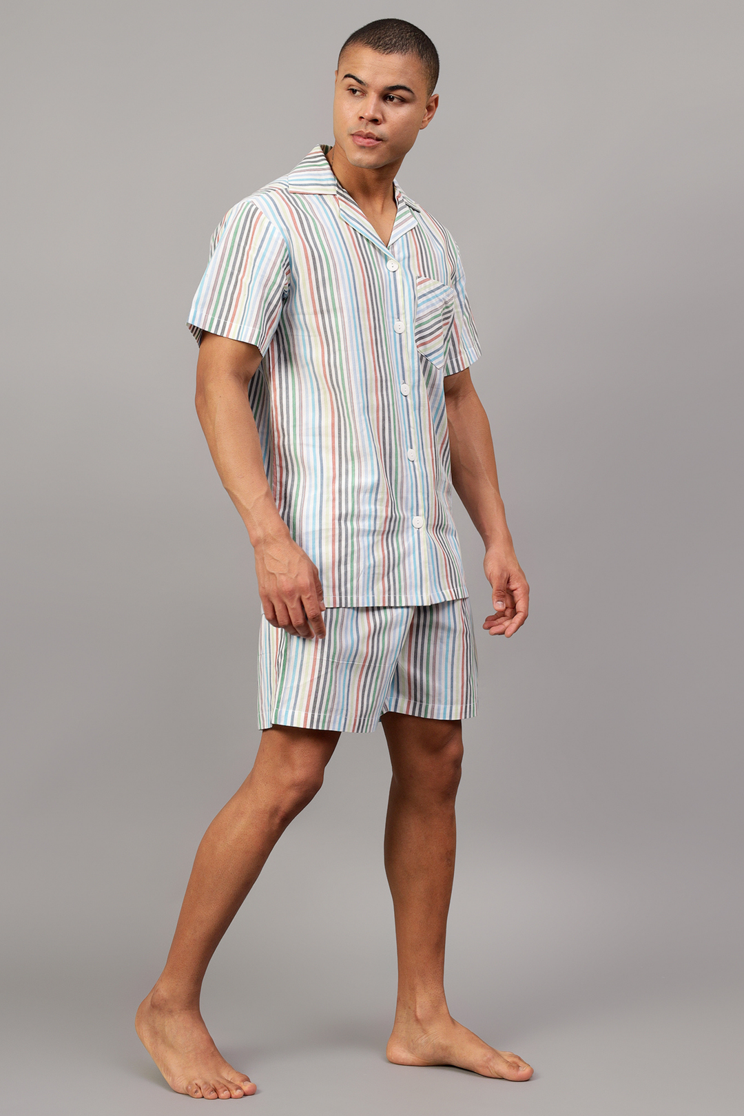 Multicoloured Stripes Men Shorts Set