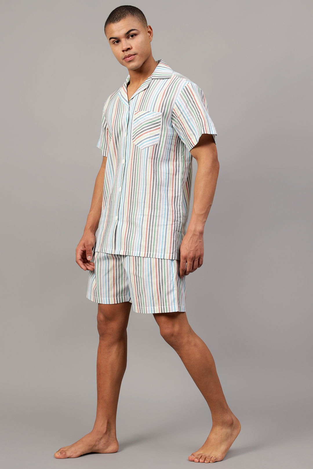 Multicoloured Stripes Men Shorts Set