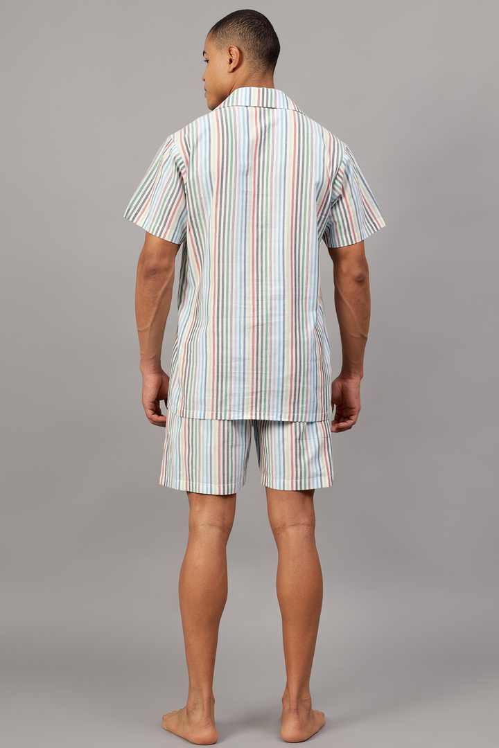 Multicoloured Stripes Men Shorts Set