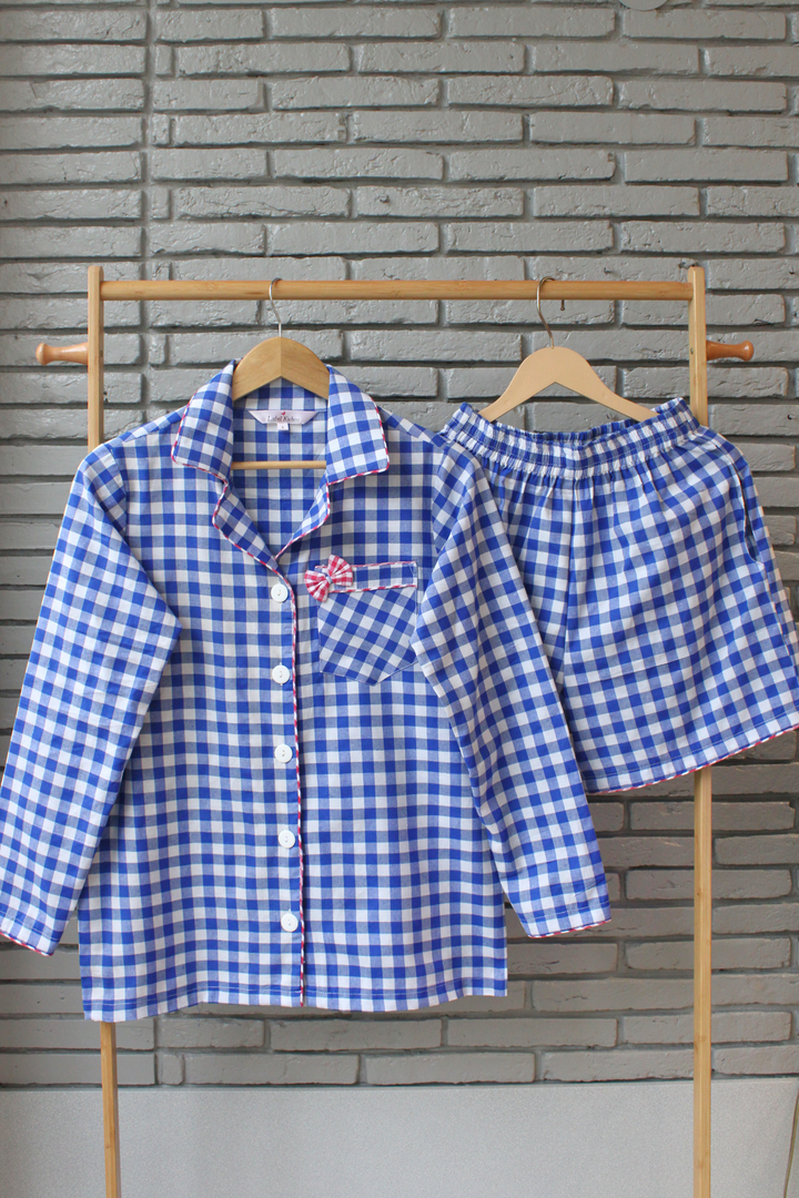 Blue Gingham Shorts Set