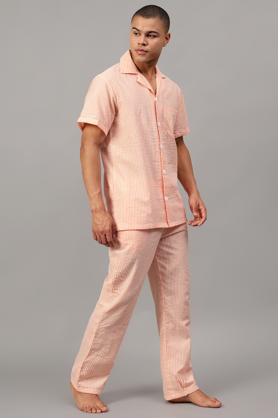 Buy Stylish Peach Men Night Suit Set 100% Cotton Label Kuhoo
