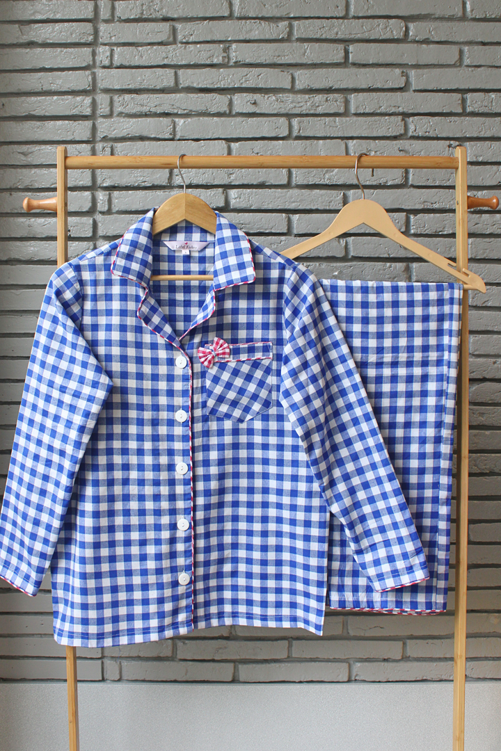 Blue Gingham Night Suit Set